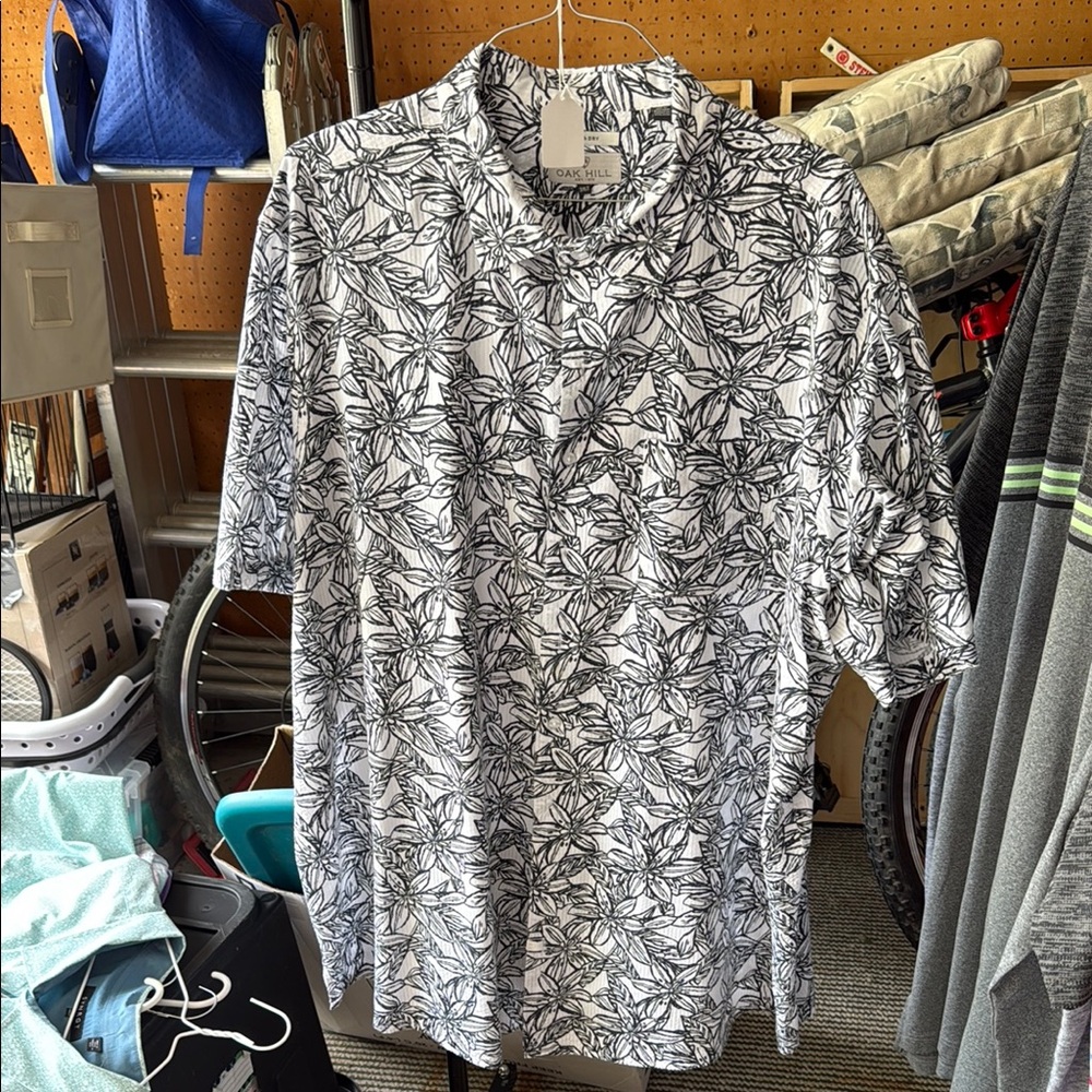 Black and White Casual Button Down Shirt with Paisley Floral Pattern